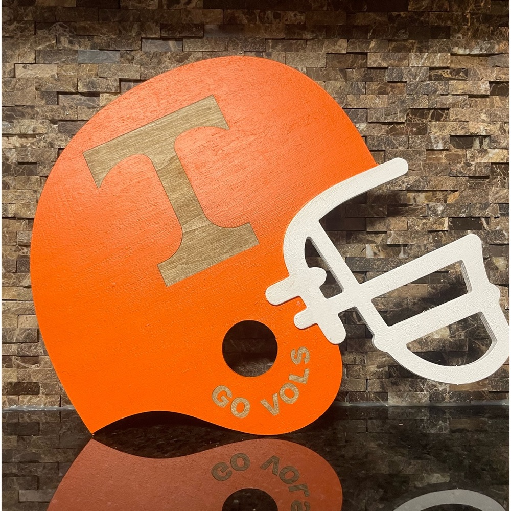 Hand Painted and Laser Engraved Wooden Tennessee Volunteers Helmet Sign